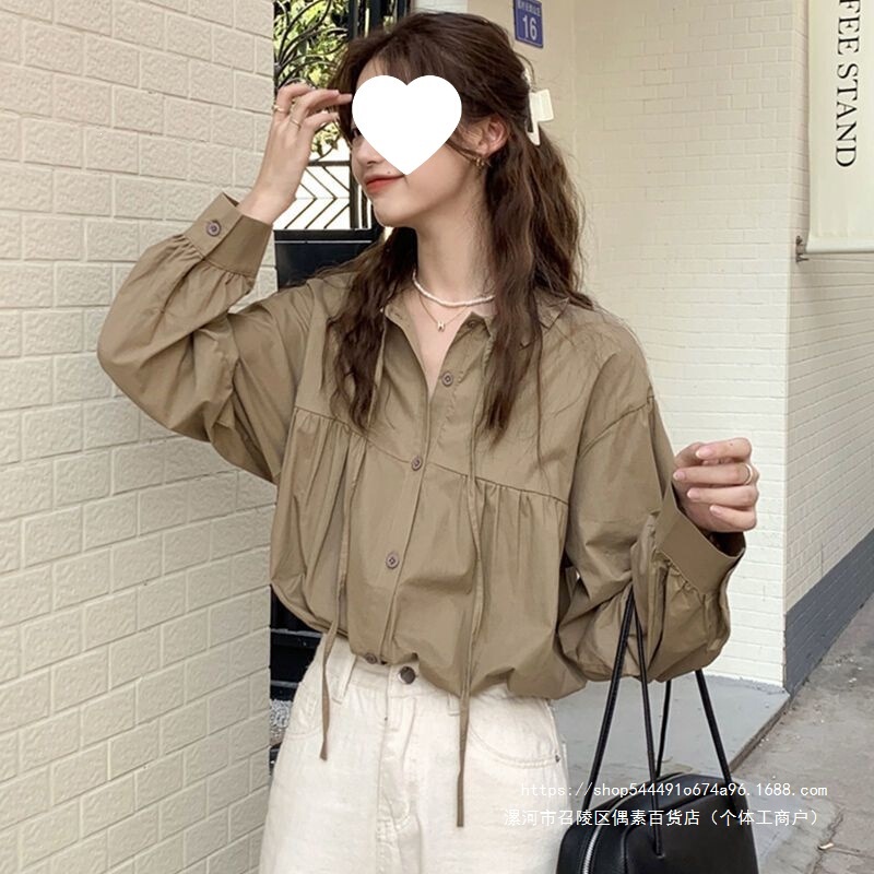 French-style long-sleeved shirt for women, 2026 spring/autumn new collection, featuring a retro ruffled collar design, a unique and stylish loose-fitting shirt