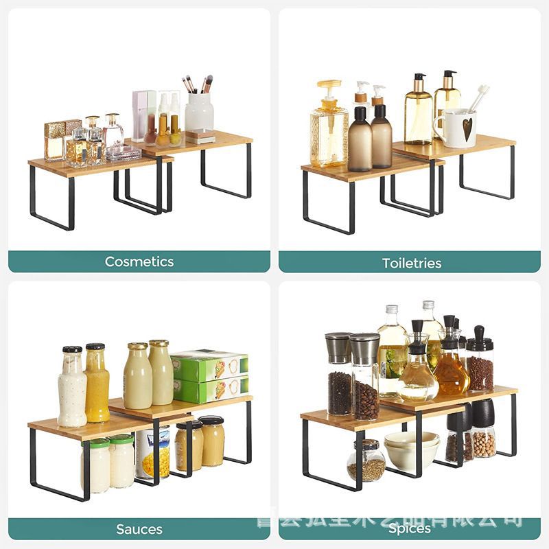 Hierro y madera combinado rack de almacenamiento de escritorio de almacenamiento rack de cocina apilable organizador encogimiento rack de almacenamiento