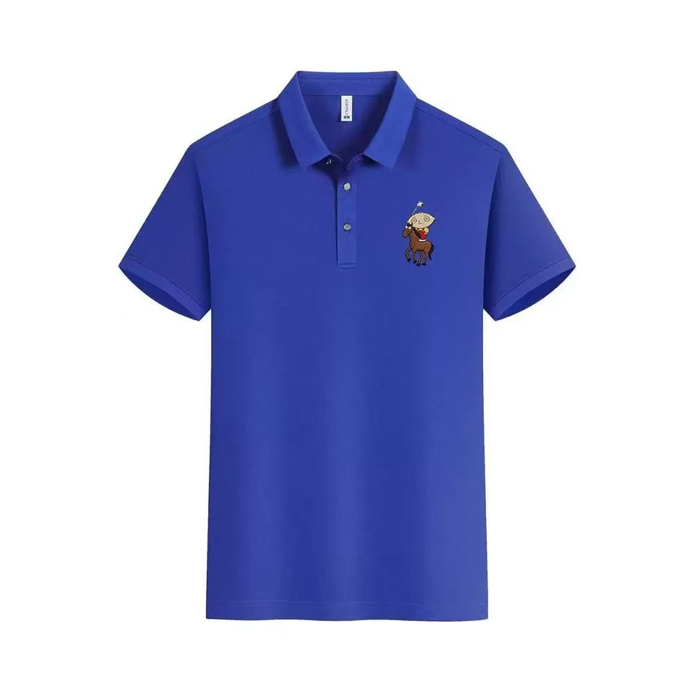 Summer New Foreign Trade Style Colorful Horse Embroidery Polo Shirt for Men, Loose Fit, Pure Cotton, Casual Short-Sleeve Business Turn-Down Collar T-Shirt