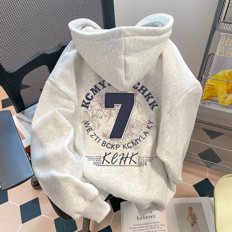 High-grade gray silver fox velvet hooded sweater coat women's late autumn and early winter wearing lazy relaxed hoodie top