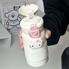 かわいい少女心ins保温カップ高颜値女子316ステンレスダブルストローカップ学生児童コップ