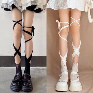 lolita Socks Women's Cute Japanese Style JK Cross Strap Calf Socks Hot Girl Personalized Good-fit Mid-barrel Toe Socks