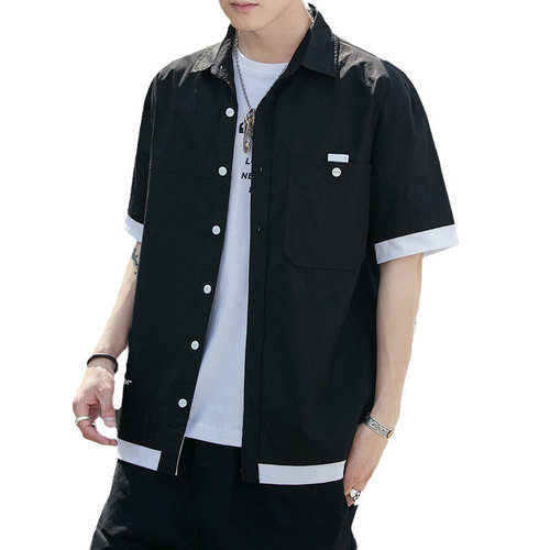 Men's Short Sleeve Summer Korean Style Trendy Cool Casual Two-Piece Shirt Student Top