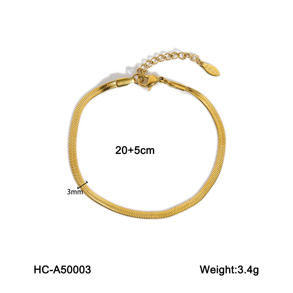 Hilo de acero inoxidable chapado en oro 18 quilates transfronterizos europeos y americanos cadena de serpiente plana cadena de cuentas doble decoración de pie ins joyería de acero de titanio de lujo ligero