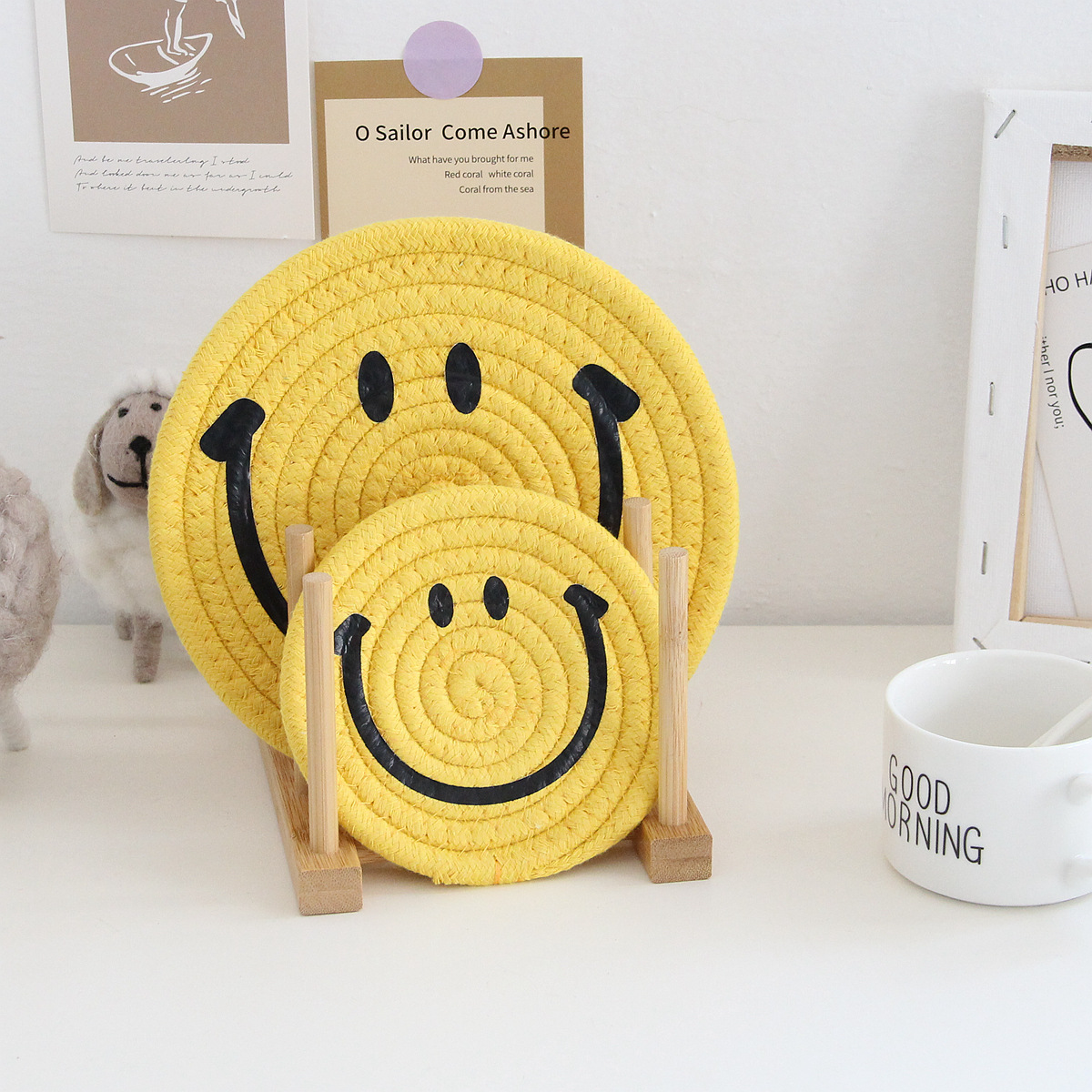 Coaster té posavasos ins estilo anti-escaldado estera de la olla cuerda de algodón tejida de aislamiento mantel estera del Tazón lindo mantel estera del aislamiento