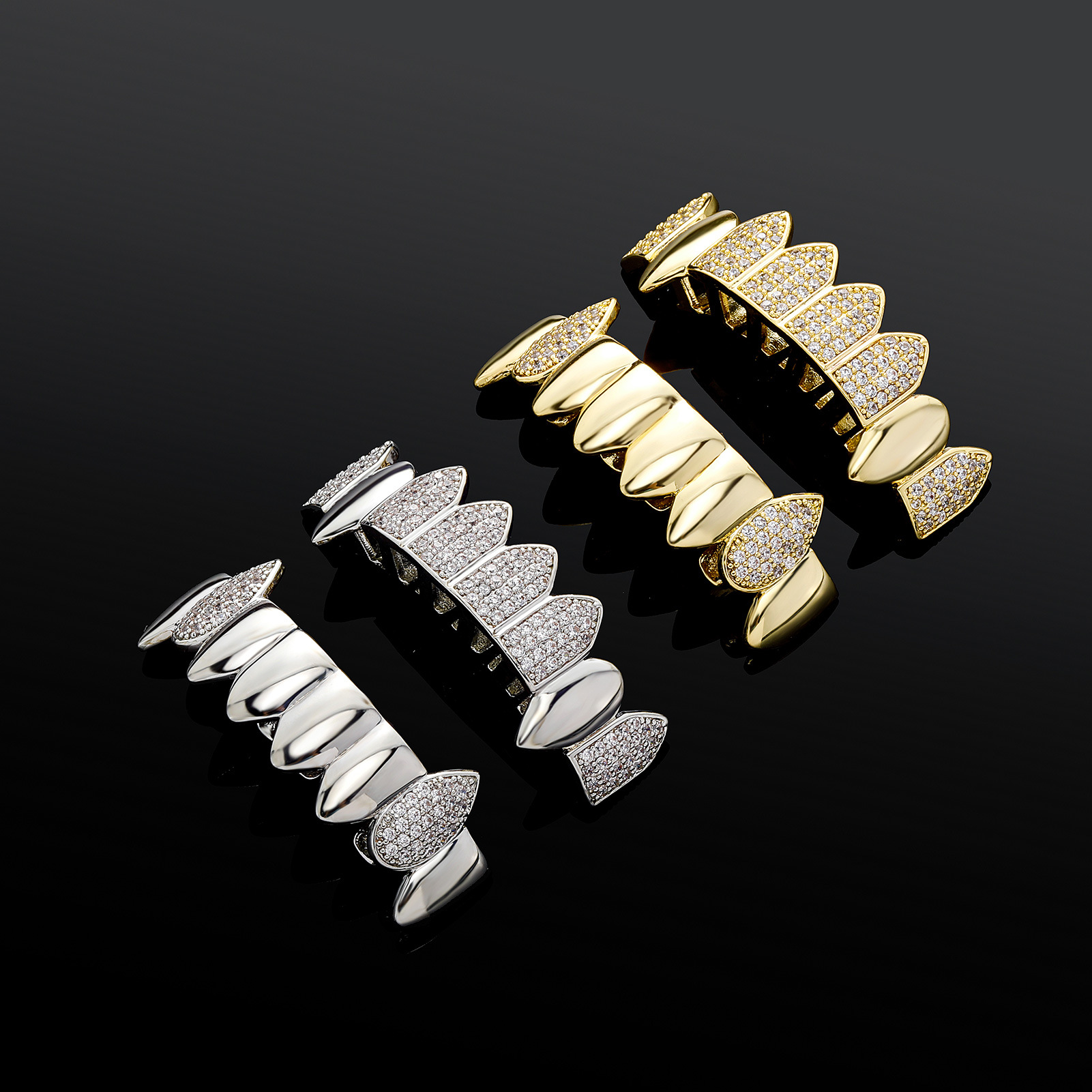 European and American full diamond mixed vampire tooth tide cool…