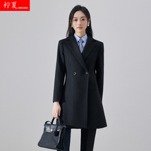 黑色毛呢外套女2025新款冬装加厚高级珠宝店工作服夹棉西装大衣冬