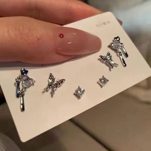 Butterfly earrings six-piece s925 silver needle female niche high-end design cold wind love earrings earrings wholesale