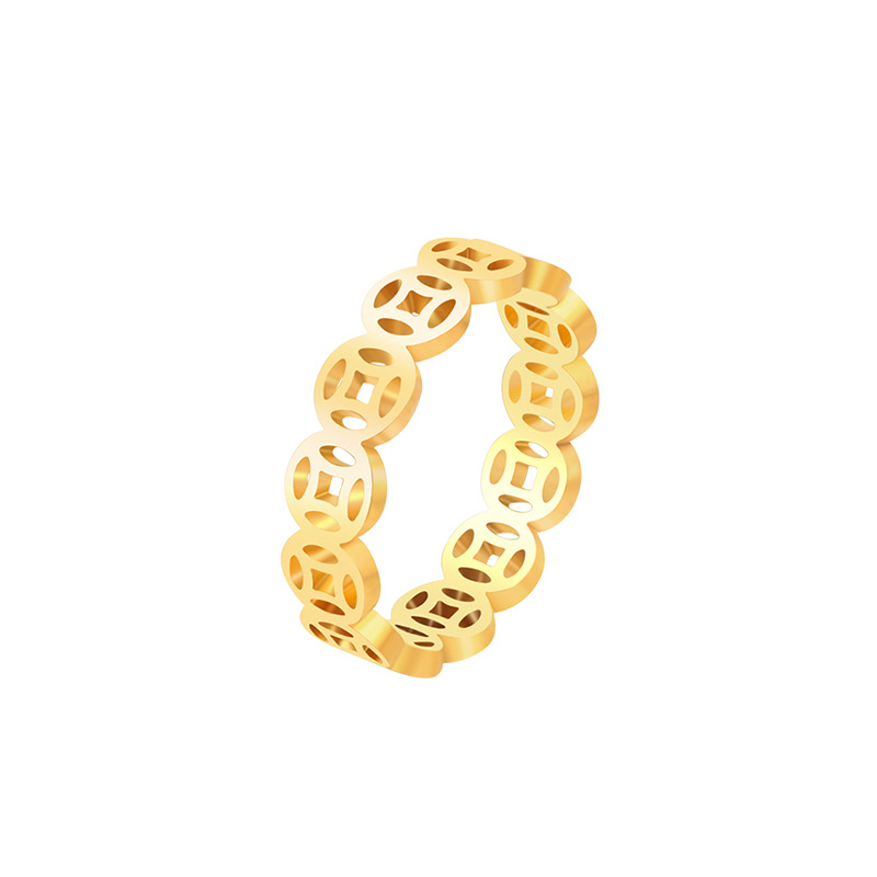 Xuping simple hueco anillo de moneda de cobre acero inoxidable 24k ligero anillo de lujo nicho al por mayor personalizado