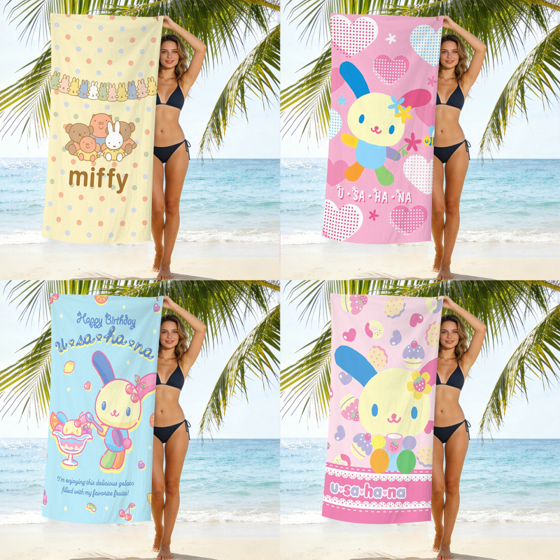 26 new cross-border cartoon Miffy rabbit beach towels, printed microfiber bunny quick-dry beach bath towels