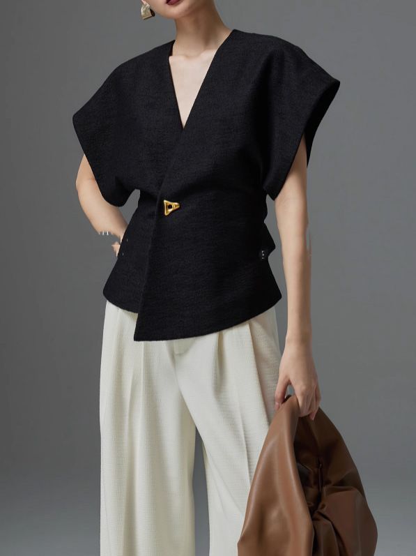 Artículo de moda Cool chic elegante cintura adelgazante un botón asimétrico traje chaleco sin mangas para las mujeres image 2