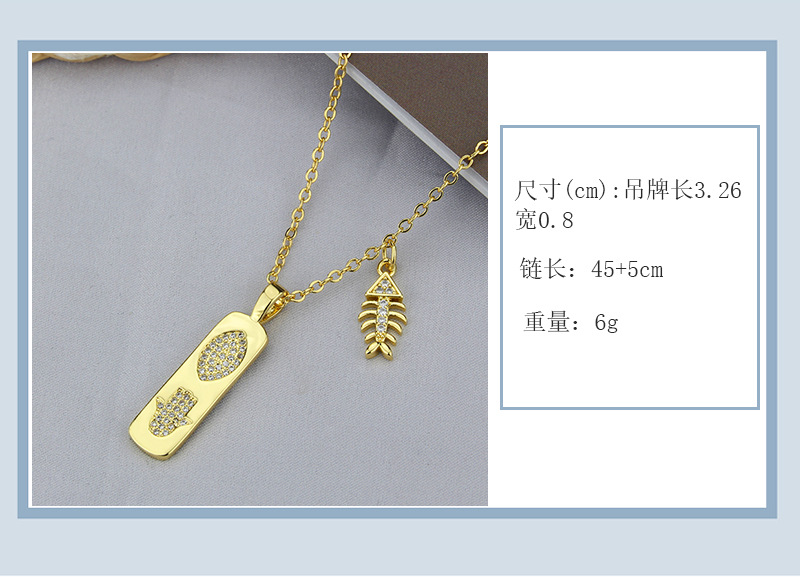 New Tag Necklace Fashion Gold-plated Copper Inlaid Zirconium Lightning Fish Bone Accessories Pendant display picture 6