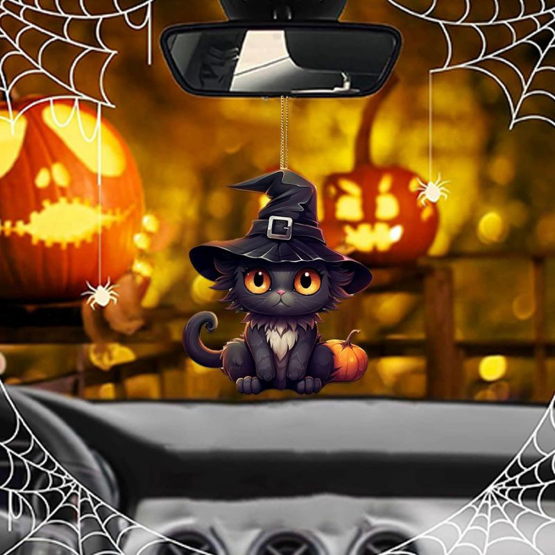 Amazon Halloween decoración de árbol de navidad adorable acrílico gato colgante de decoración de fiestas familiares colgante image 2