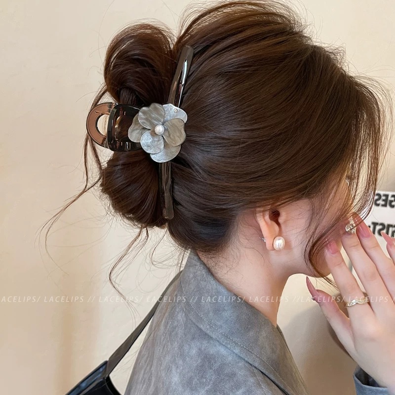99# silver-gray ombre pearl flower, tea brown, approximately 13cm