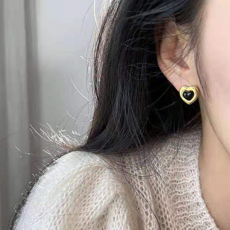 Retro Heart Shape Titanium Steel Plating Earrings Necklace 1 Piece 1 Pair