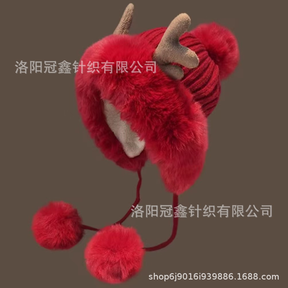 秋冬の韓国版のかわいい鹿の角の毛の帽子の子供の耳の毛の帽子のクリスマスは厚い東北の雷鋒の帽子の自転車の帽子に乗ります。