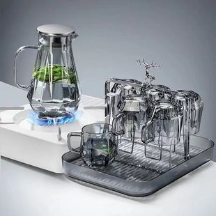 Diamond-Style High-End Glass Water Pitcher Set for Home Use, Living Room Cold Water Pitcher with Cup Holder, Light Luxury, High Temperature Resistant