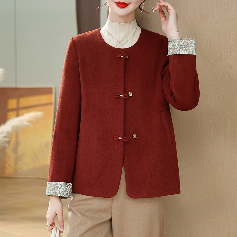 Новое китайское пальто для мам, весеннее шерстяное пальто для маленьких мам, короткая Женская Весенняя и осенняя одежда для среднего и пожилого возраста