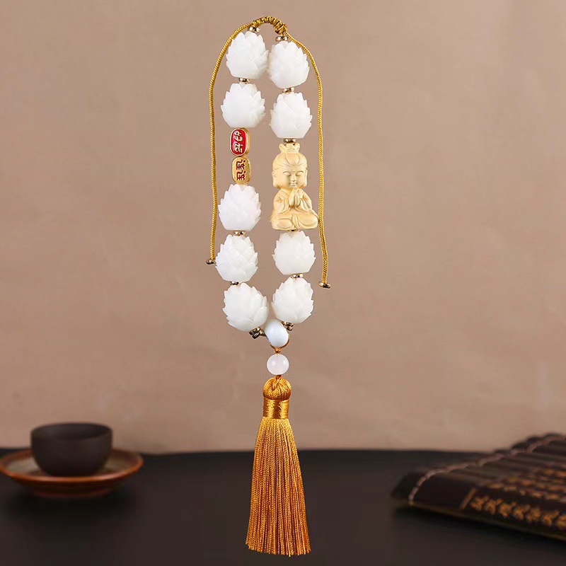Car hanging: Qìchē Pendant - good-luck-single-tassel-guanyin-yellow