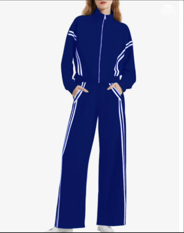 休闲拉链运动两件套装撞色条纹阔腿慢跑裤旅行运动alo瑜伽服套装|undefined