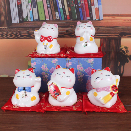 Mini Fortune Cat Money Bank Ceramic Japanese Cute Gift Birthday Gift Creative Home Office Reception Desk
