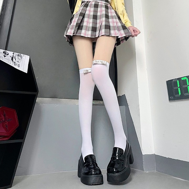 Japanese velvet white summer thin swan, socks with bow, internet celebrity, fitted