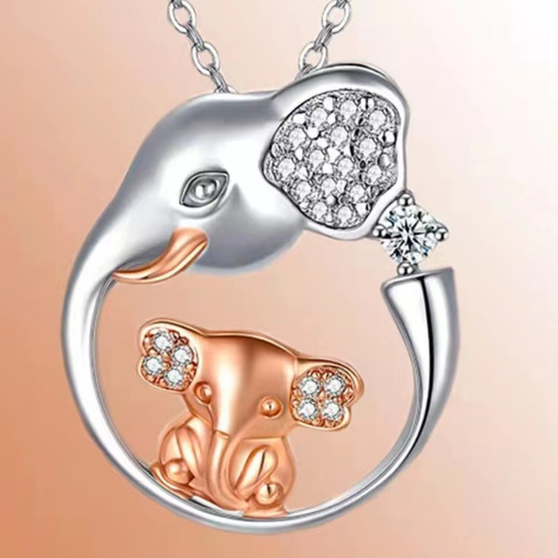 Fashion Elephant Copper Inlay Rhinestones Pendant Necklace 1 Piece