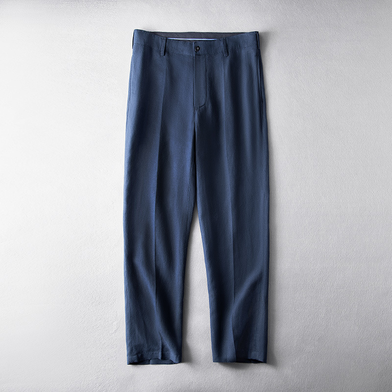 Linen Casual Pants Men's Loose Thin Sticky Cropped Pants Simple Comfortable Breathable Straight Pants Summer Mid-waist Pants
