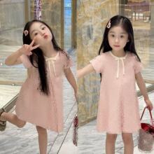 预售 2026春夏新款女童连衣裙 粉色满G丝带领连衣裙 可爱 小公主