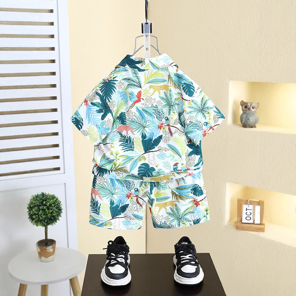 8091 traje de manga corta para niño 2025 nueva camisa de verano moda occidental hermosa ropa para niños de vacaciones en la playa