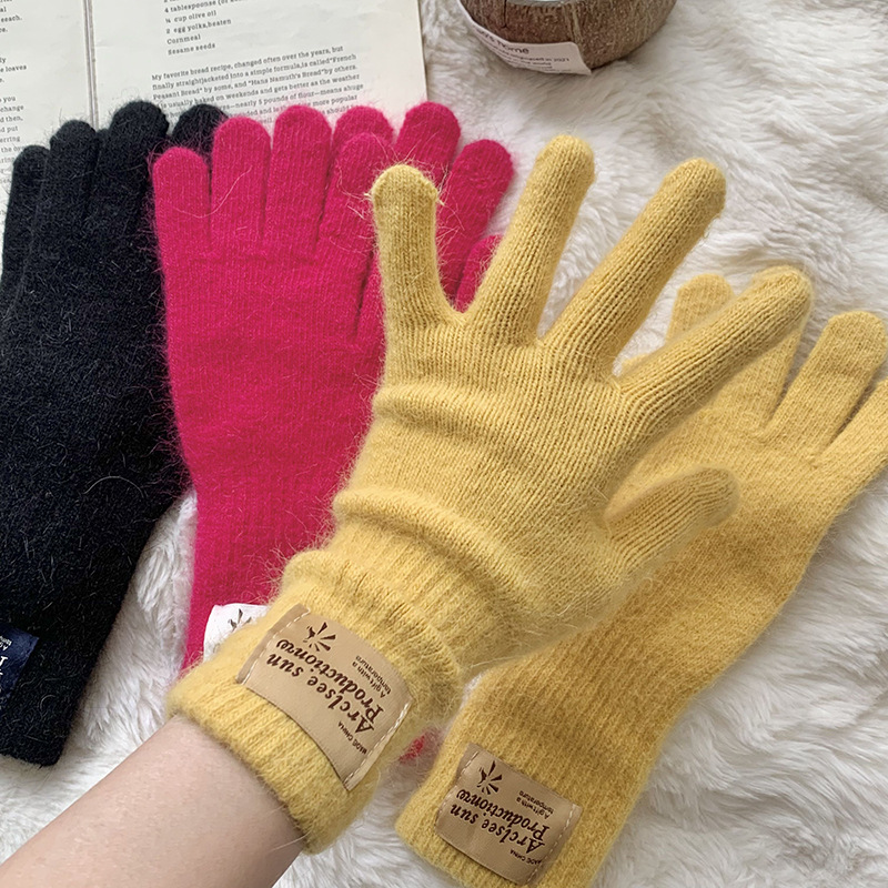 Guantes de invierno para mujeres lindos nuevos chic lana tejido arco pantalla táctil a prueba de frío dedos dedos de fuga guantes de bicicleta