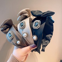 韩国饰品！ 代购ins复古水钻锆石丝绸蝴蝶结高级感发卡头箍饰品女