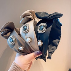 韓國飾品！ 代購ins復古水鑽鋯石絲綢蝴蝶結高級感發卡頭箍飾品女