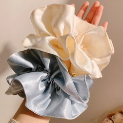 女性用フレンチオフホワイトサテンヘアゴム、高級ボールヘッド、二層特大ヘアゴム、ヘアアクセサリー