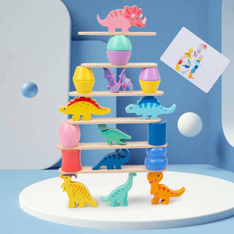 Dinosaurios apilados bloques de construcción altos juguetes de equilibrio animal para niños juegos de mesa educación temprana rompecabezas interacción entre padres e hijos apilados altos