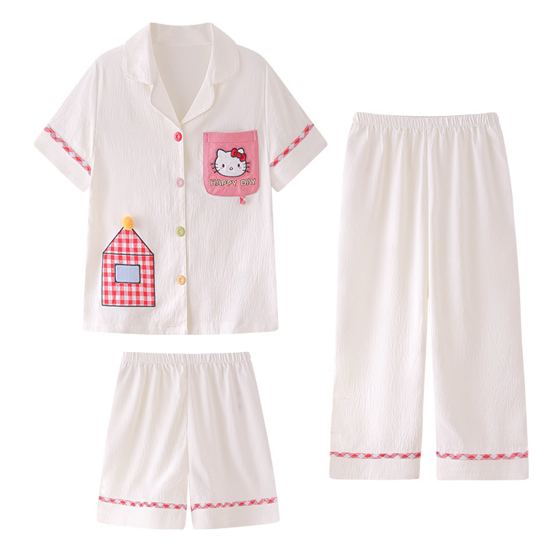 Pijamas infantiles niñas de verano ropa delgada para bebés ligera y transpirable 2026 nuevo conjunto de hielo de tres piezas