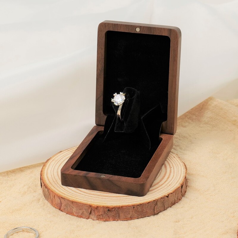 Solid Wood Ring Box Rotating Display Ring Box Black Walnut Jewelry Storage Box LOGO Laser Engraving