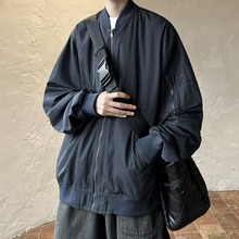 cleanfit藏青色飞行夹克外套男潮感复古翻领高级牌美式短款棒球服