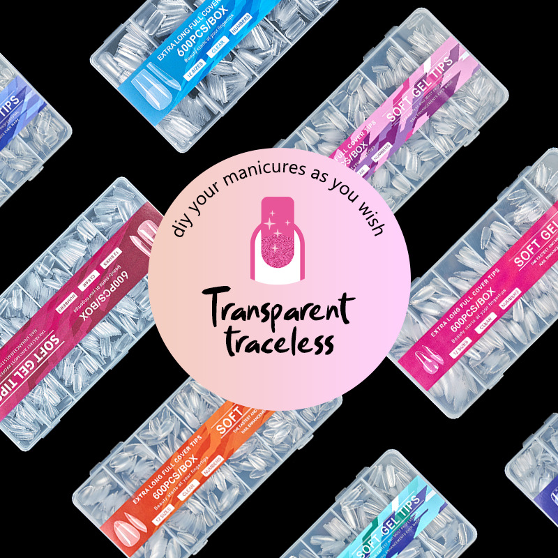 Amazon transfronterizo Europa y Estados Unidos transparente desmontable parche de manicure falso semi-esmaltado de 600 piezas en caja