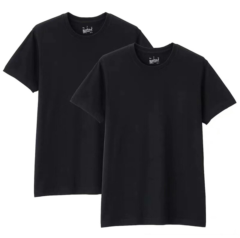 [2 Pack] Men's Japanese Single Cotton Round Neck Short Sleeve T-Shirt without Side Seam