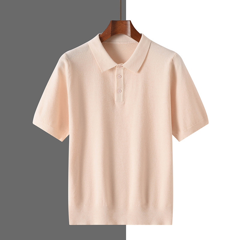 2026 Summer New Style Andy Velvet Men's Lapel Knitwear Short-Sleeved T-Shirt Pure Color Pullover Bottoming Shirt Top