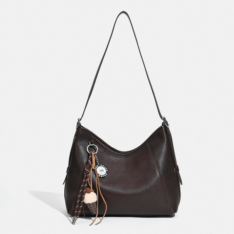 New High-End Luxury Top Grain Cowhide Vegetable Tanned Leather Women's Hobo Bag Large Capacity Shoulder Tote Bag - Thumbnail 6