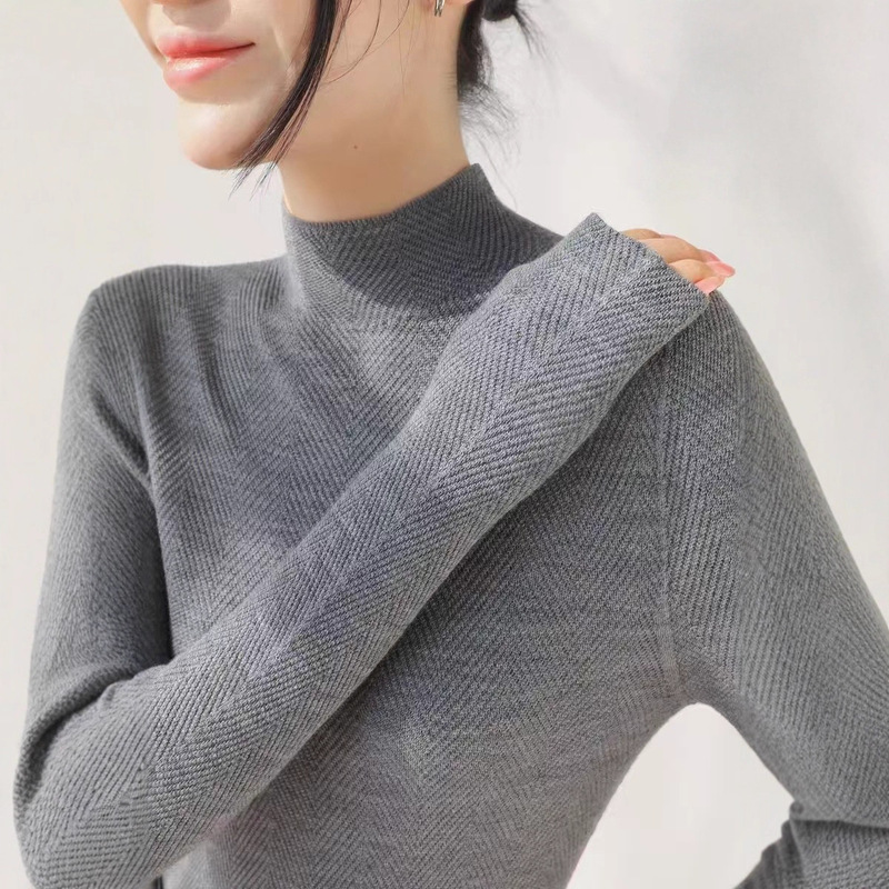 High-End Yangtze Yarn Water Ripple Seamless 100% Wool Knitwear Women's Autumn and Winter Half Turtleneck Long-Sleeved Bottoming Knitwear