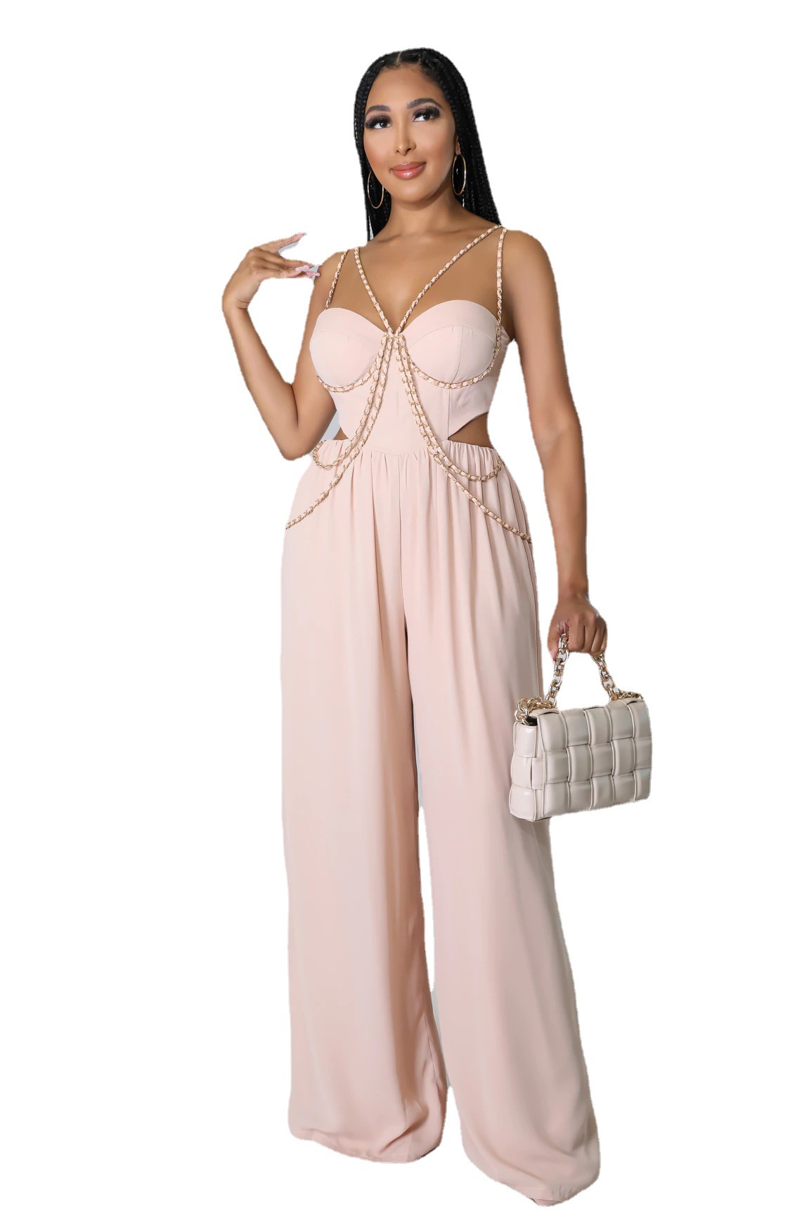L0151 tubo superior de la cadena color sólido sexy Commuter jumpsuit