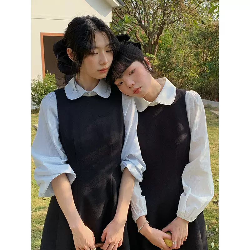 【精灵高校 小黑裙】歌铭韩版无袖背心连衣裙秋季女中长裙Y4080F