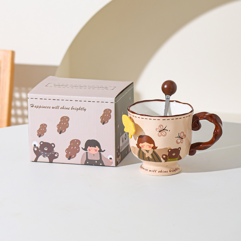 Retro encantadora chica taza de cerámica de alto valor de visualización de oficina casa taza de agua taza de café mano regalo de cumpleaños al por mayor