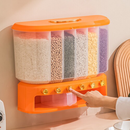 Simple home kitchen wall-mounted divided rice bucket moisture-proof and insect-proof divided grain storage bucket rice bucket plastic kitchen 10 kg