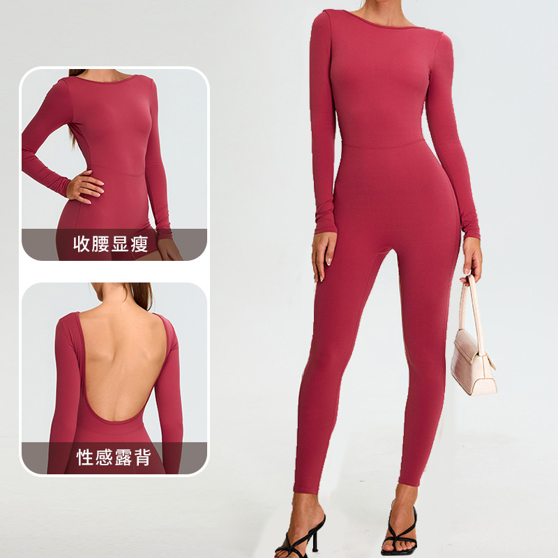Europa y los Estados Unidos nuevo otoño y invierno sensación desnuda manga larga yoga uniforme en forma de U belleza de la espalda deportiva unida ropa de ejercicio apretada para correr