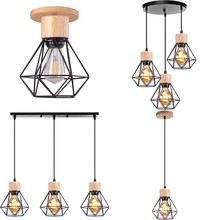 亚马逊复古铁艺吊灯餐厅单头三头组合铁线吊灯咖啡店工业风小吊灯