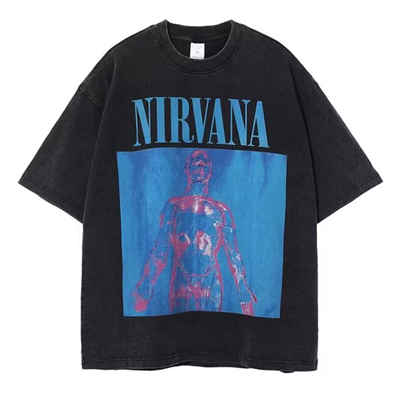 Nirvana banda de rock Nirvana Cobain cocoburn apenado lavado vintage batik camiseta suelta